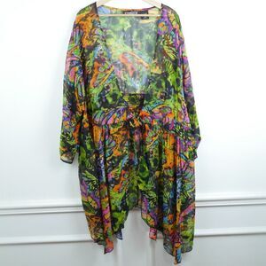 The Pyramid Collection 3X Topper Sheer Multicolor Rainbow Butterfly Kimono Beach
